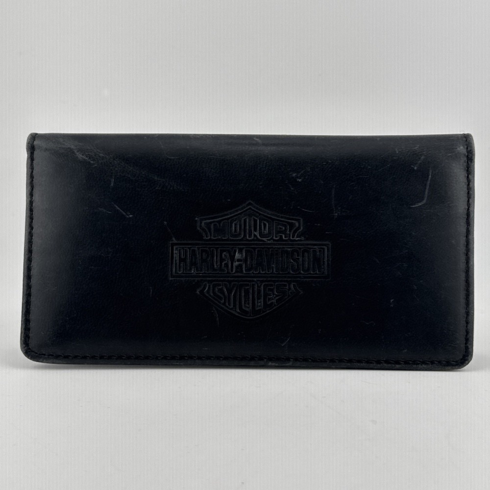 Harley-Davidson Black Leather Checkbook Wallet Checkbook Cover ID Window
